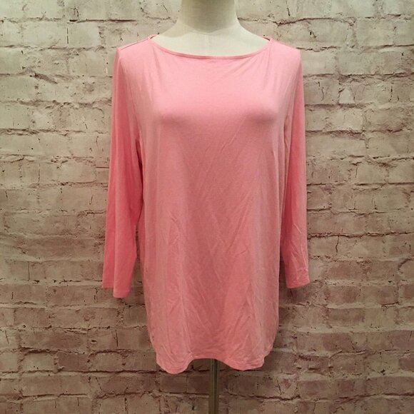 J Jill Wearever Collection Pink Boat Neck Top Stretch Jersey Knit 3/4 Sleeve - M - Picture 1 of 2